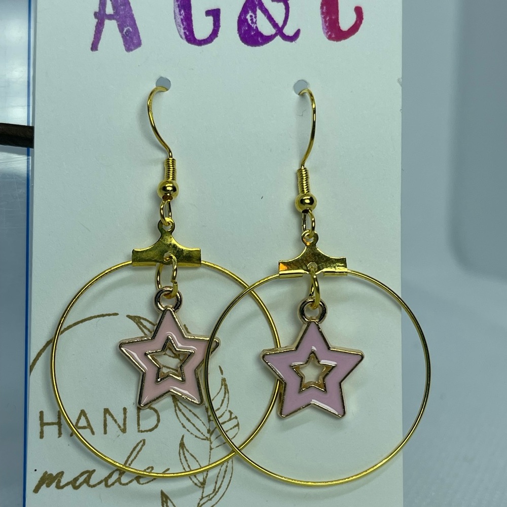 Pink star hoops